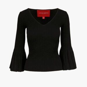 Carolina Herrera Black Bell Sleeve Rib Knit Top -Black - Size Large